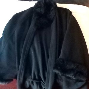 Like NEW Cejon Fur Black Cape Coat S/M